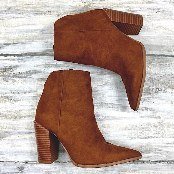 Quipid Caffe Suede Nashville Pointed Toe Ankle Boots Booties Brown Western Boot - Picture 1 of 16